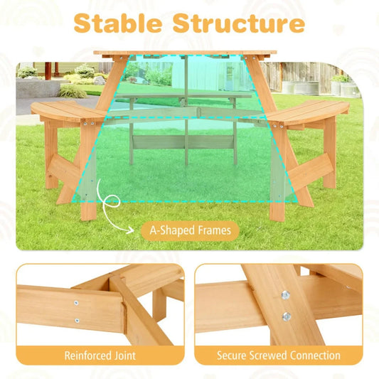 Aimee Lii Kids Outdoor Wooden Picnic Table and Bench Set with Umbrella Hole, Outdoor Patio Furniture for Pool Deck Backyard, Sturdy-Natural