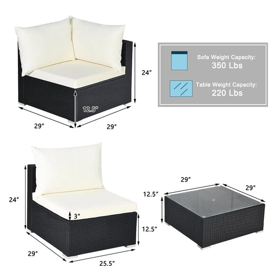 Gymax 7PCS Rattan Patio Conversation Sectional Furniture Set w/Cushion Pillow