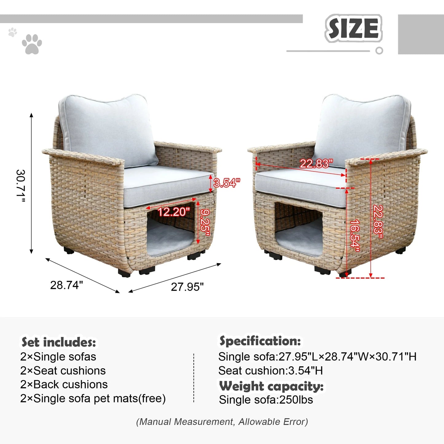 Ovios 2 Pieces Outdoor Furniture All Weather Wicker Patio Conversation Single Chair Set with Storage Box for Garden Backyard