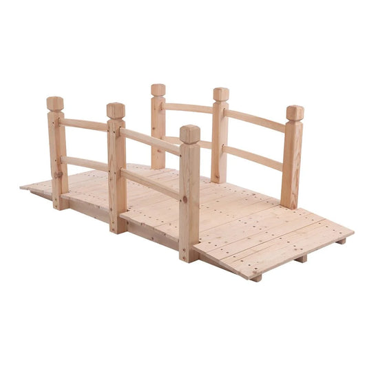 OverPatio Burlywood Wooden Bridge Stained Finish Decorative Wood Arch Walkway