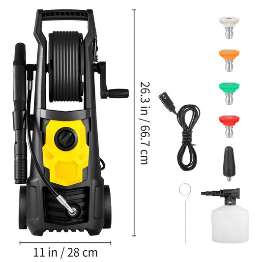 BENTISM Electric Pressure Washer, 2000 PSI 1.76 GPM 30 ft Hose & Reel, 5 Quick Connect Nozzles, Foam Cannon, Portable to Clean Patios, Cars, Fences, Driveways, ETL Listed