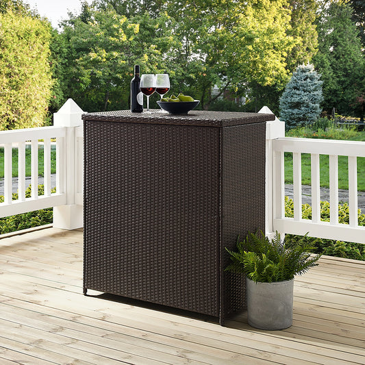 Crosley Palm Harbor Wicker/Rattan Patio Bar in Brown