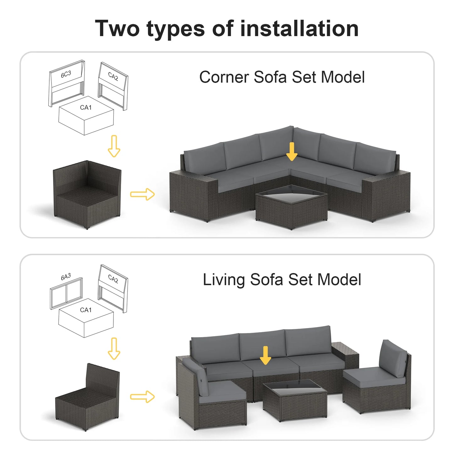 Phonjoroo 13 Pieces Outdoor Patio Furniture Set with 42? Fire Pit Table, Rattan Patio Sectional Sofa Conversation Set w/50000 BTU Propane Fire Pit and Coffee Table for Garden, Backyard