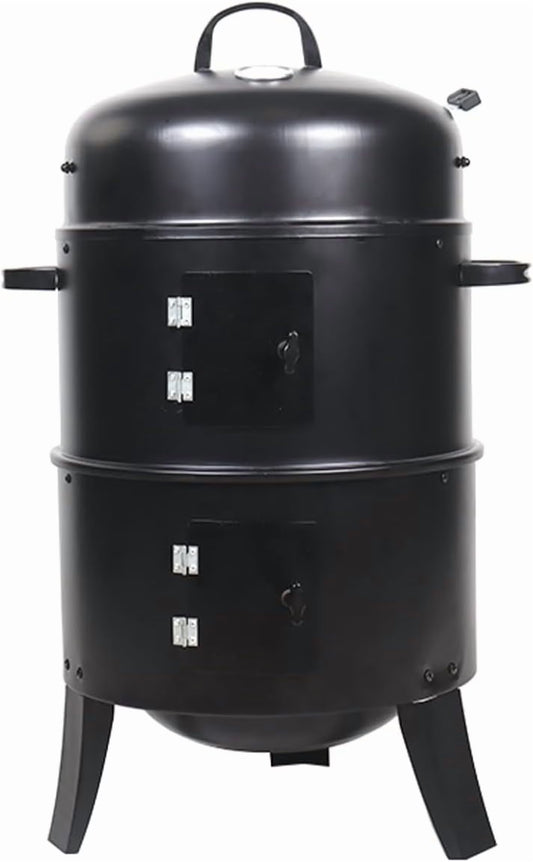 16 inch Vertical Charcoal Smoker, BBQ Grill, Fire Pit, 3-in-1 with Built-in Thermometer, Adjustable Air Vent, Idea for Parties, Backyard, Patio, Camping