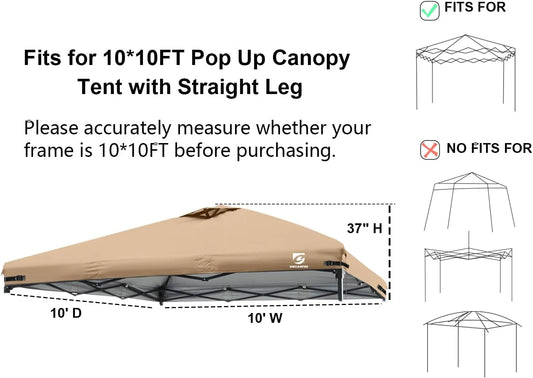 Waterproof for Exterior Garden Patio Camping Sun Shade(Top Only) (Khaki 10x10 Pop Up Canopy Replacement Top Cover with Air Vent for Straight Leg Canopy Tent, 1) | Large Capacity