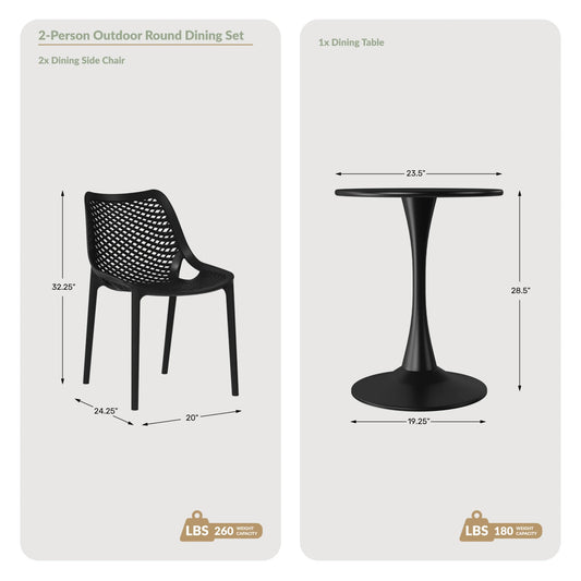 WestinTrends Playa 3-Piece Outdoor Round Metal Dining Table Set And Stackable Resin Patio Dining Side Chairs, Olive Green