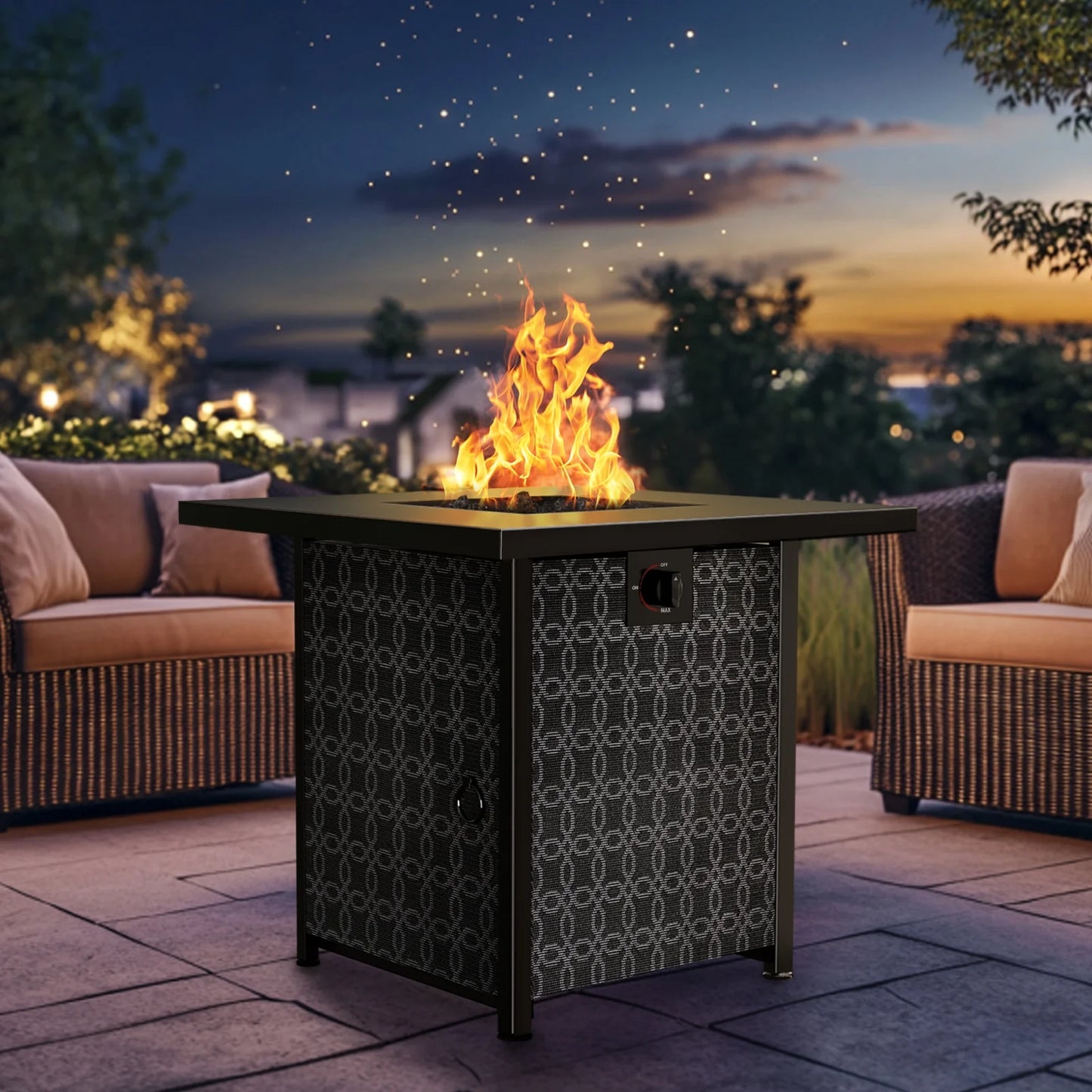 Philergo 28" Propane Fire Pit, 50,000 BTU Square Gas Fire Pit Table for Patio Garden Party with Lava Rocks, Removable Lid, CSA-Certified