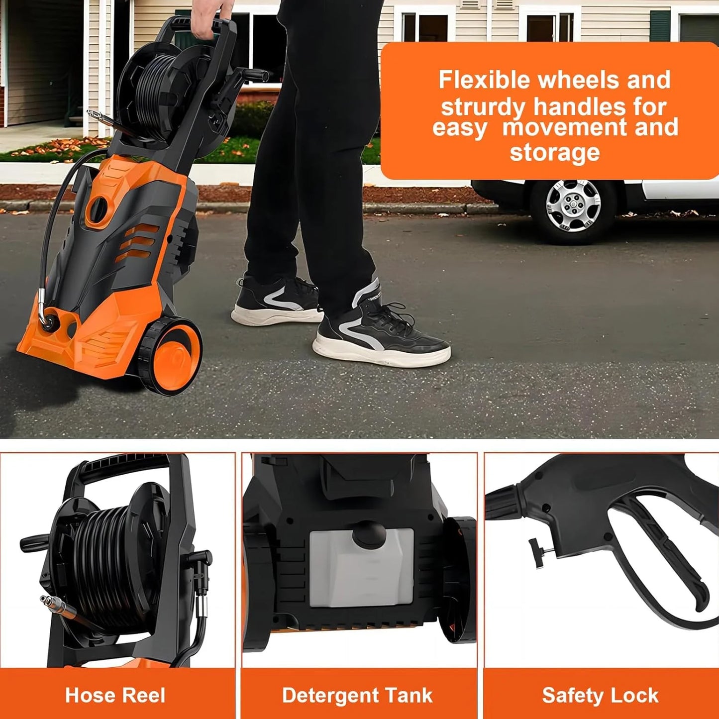 YouYeap 3000 PSI Electric Pressure Washer for Household, Great for Cars, Patios, Siding, Driveways