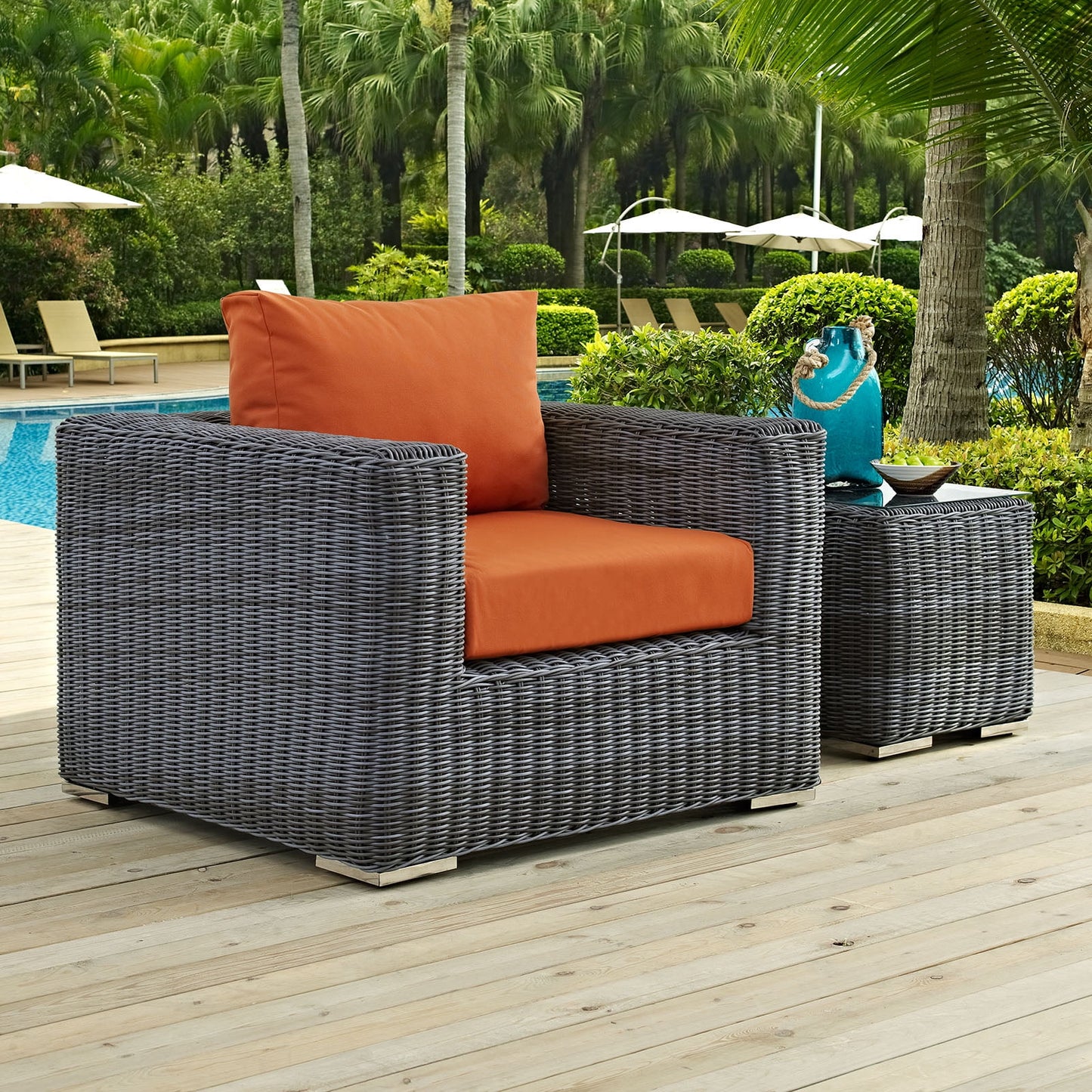 Modern Contemporary Urban Design Outdoor Patio Balcony Lounge Chair, Beige, Rattan