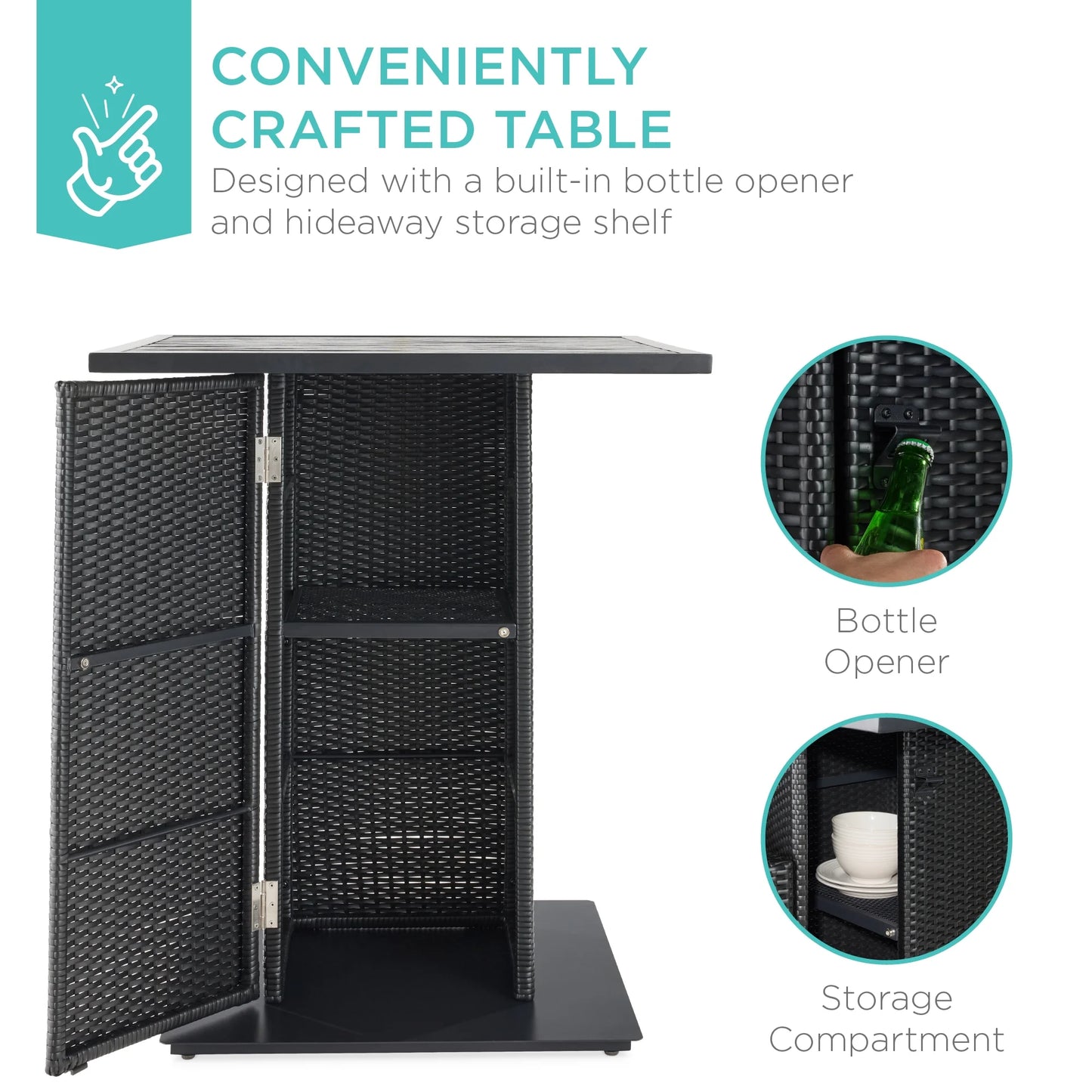 Best Choice Products 5-Piece Patio Wicker Bar Set w/Built-In Bottle Opener, Hidden Storage Shelf, 4 Stools - Brown