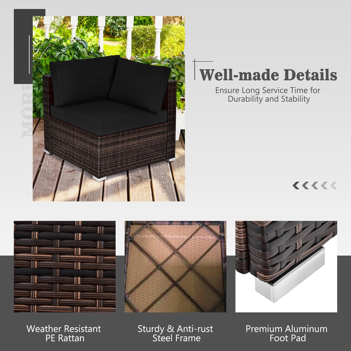 Costway 8PCS Patio Rattan Furniture Set Fire Pit Table Tank Holder Cover Deck Black