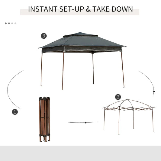 Outsunny 11' x 11' Pop Up Canopy, Outdoor Patio Gazebo Shelter with Removable Zipper Netting, Instant Event Tent w/114 Square Feet of Shade and Carry Bag for Backyard, Garden, Dark Gray On-Site