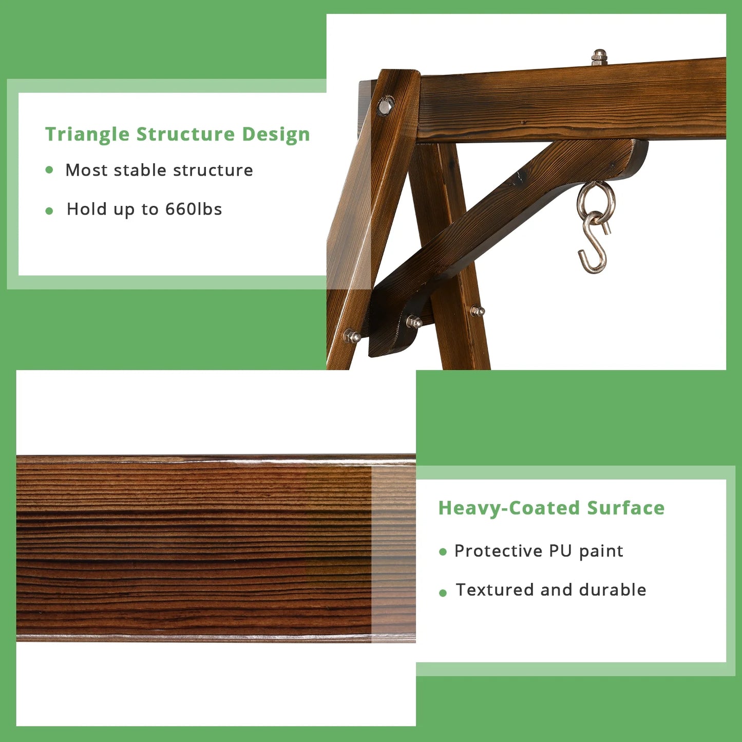 OverPatio Swing Frame Wooden Porch Swing Stand A-Frame 600lbs Capacity
