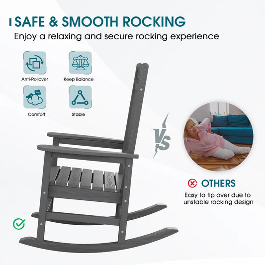 SERWALL Outdoor Rocking Chair, HDPE Patio Rocker for Lawn, Porch, Grey