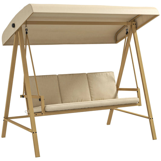 Outsunny 3-Seat Outdoor Porch Swing, Patio Swing Chair with Adjustable Canopy, Removable Cushions for Garden, Backyard, and Poolside, Beige
