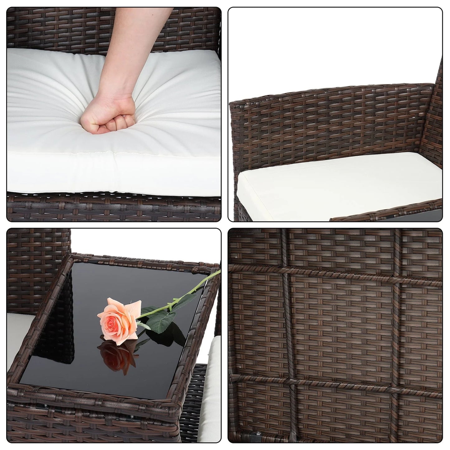 UBesGoo Patio Rattan Loveseat Table Chairs Chat Set with Waterproof Cushion, Outdoor Furniture, Wicker Conversation Set