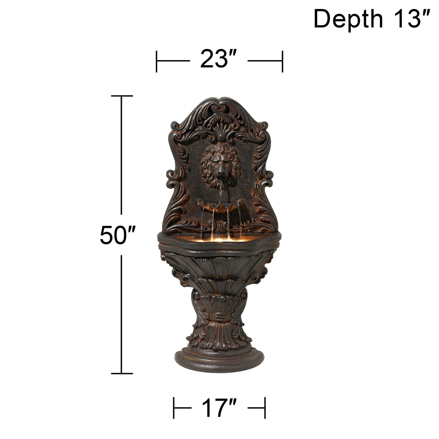 John Timberland Imperial Lion Acanthus Rustic Outdoor Floor Wall Water Fountain with LED Light 50" for Yard Garden Patio Home Deck Porch House Balcony