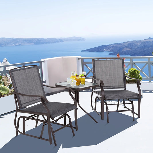 Outsunny Set of 3 Rocking Glider Chair w/Table Mesh Patio Outdoor Furniture, Gray