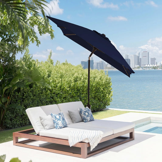 JEAREY 6.5*10ft Rectangular Patio Market Umbrella with Crank & Tilt, UV & Water-Resistant Canopy Navy Blue