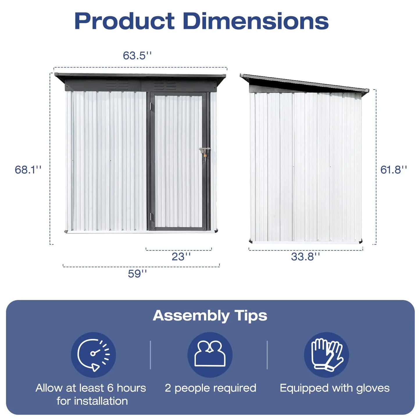 SYNGAR Storage Sheds 5 x 3 ft, Outdoor Storage Cabinet with Lockable Door Sloped Roof, Outdoor Storage Box Waterproof UV Proof for Patio Garden, Metal Tool Shed, White