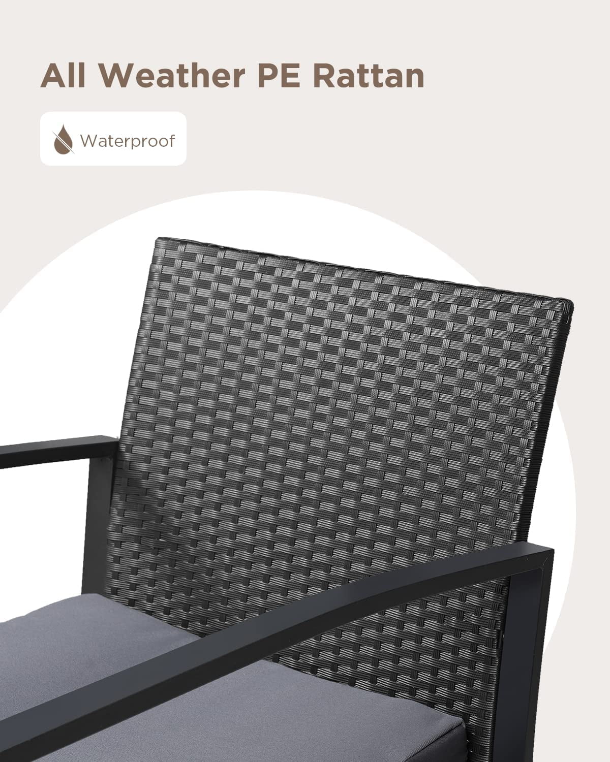 Lofka 3-Piece Patio Wicker Chairs Set with a Coffee Table, Balcony Furniture for Yard, Patio, Garden and Bistro, Gray Cushion
