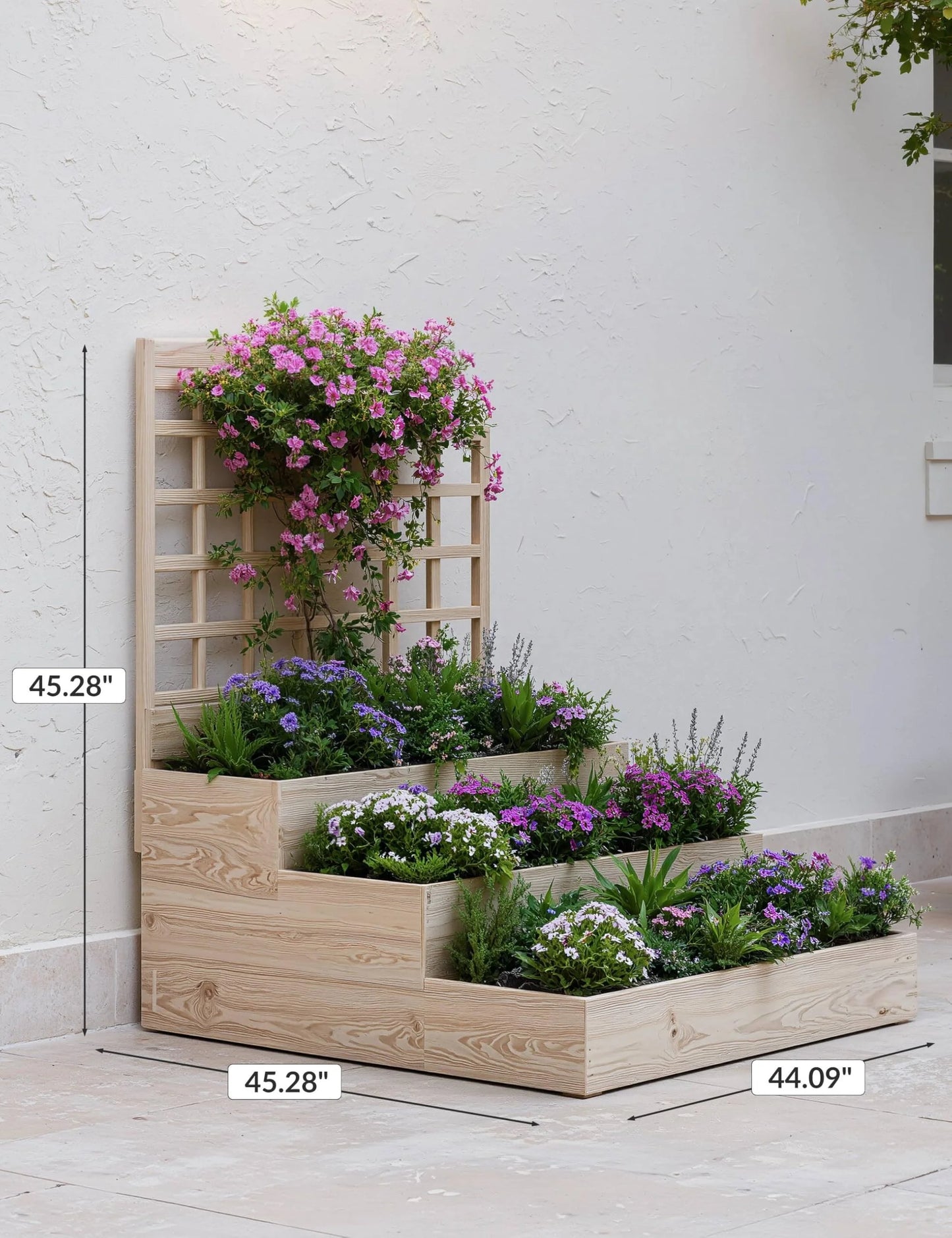 Riedhoff 3-Tier Wooden Raised Garden Bed with Trellis - Vertical Planter Box for Patio,Backyard