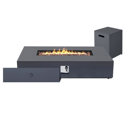 UPHA 56-inch Outdoor Propane Rectangle Fire Pit Table 50000 BTU Iron Gas FirePit for Outside Patio with Tank Cover, Removable Lid, Lava Rocks, Rain Cover, Grey