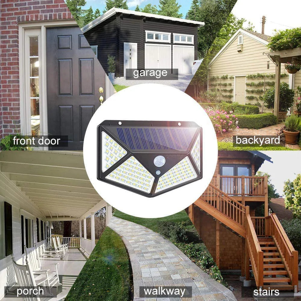 Solar Lights Outdoor - Motion Sensor Security Lights 100LED, Uibetux IP65 Waterproof Solar Powered Wireless Fence Lights with 270 Wide Angle, 3 Lighting Mode for Wall Garden Patio Garage (6 Pack)