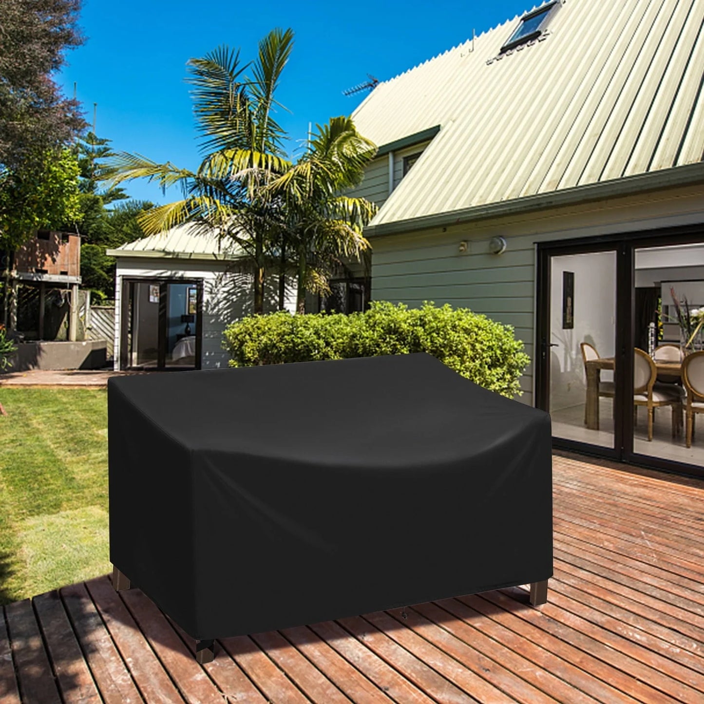 Adiqo Patio Loveseat Cover Waterproof, Outdoor Lawn Bench Cover, Outdoor Couch Cover Sofa Cover for 2-Seater for Outdoor Furnitures, 60"W x 34"D x 30"H, Black