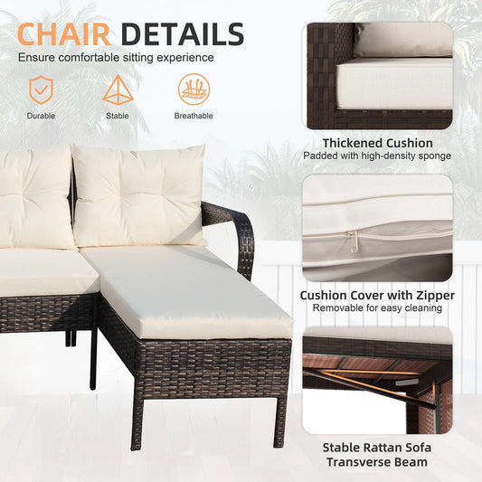 Tappio 4-Seat Patio Furniture Sets All Weather Outdoor Sectional Patio Sofa Manual Weaving Wicker Rattan Patio Seating Sofas with Cushion