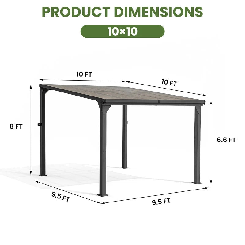 10 ft.10 ft. Hardtop Outdoor Gazebo Pergola Aluminum Framed with Sloping Pitched Roof for Garden, Patio
