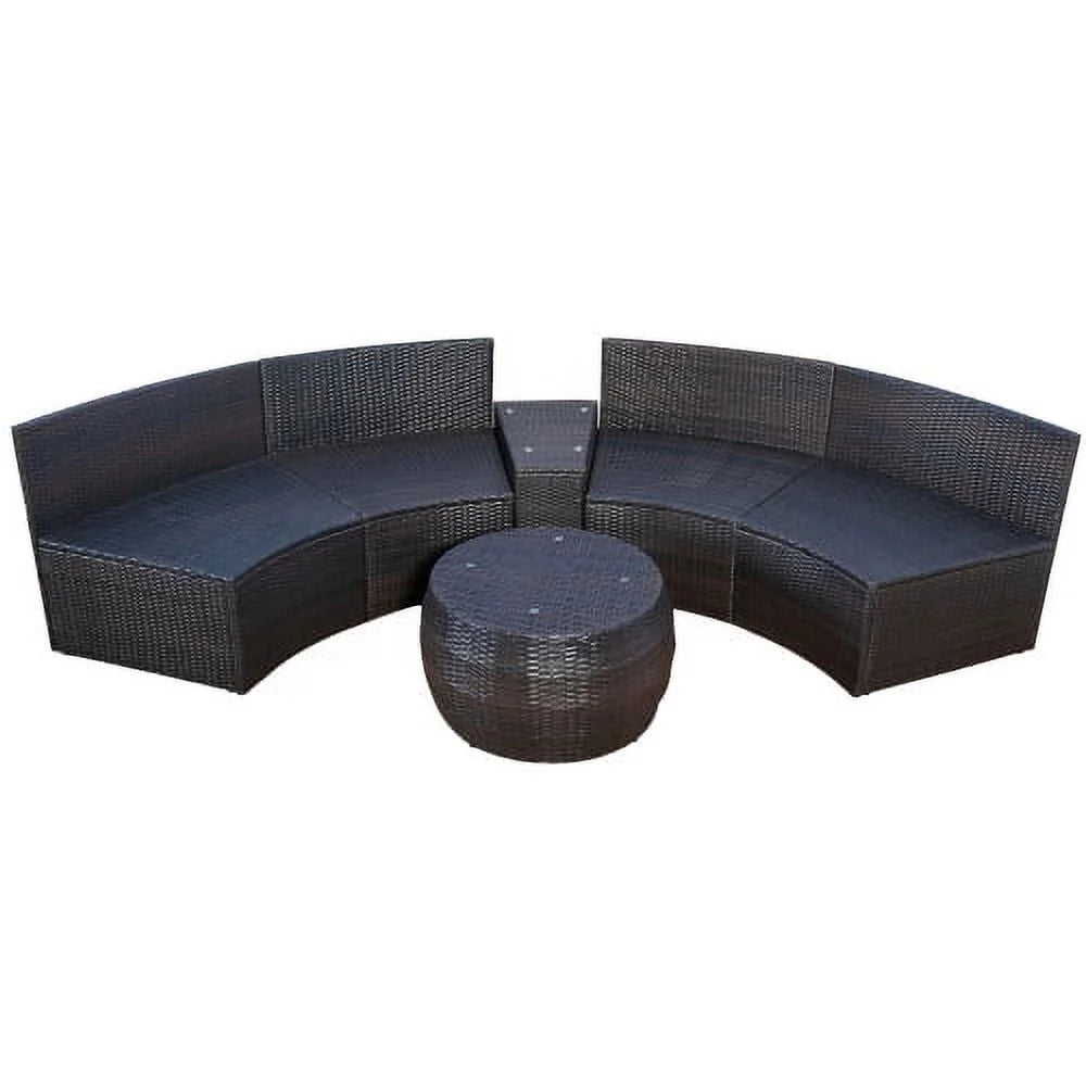ASTARTH Outdoor 4 pcs Patio Sofa Furniture Sets, Half-Moon Wicker Sectional Furniture with Two Pillows and Coffee Table (Beige Cushions)