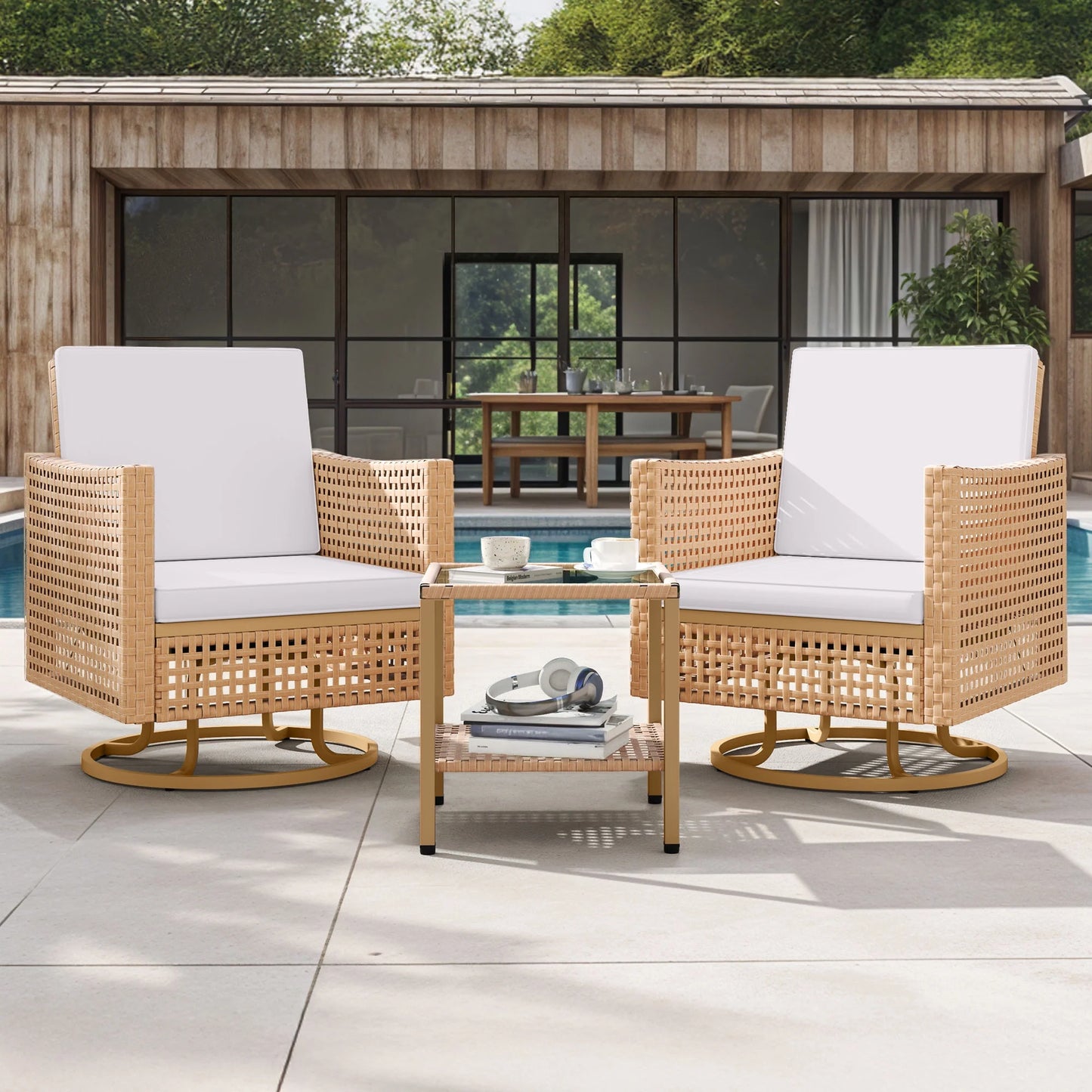 Dextrus Patio Swivel Chairs, Outdoor Wicker Swivel Glider Rocking Chairs set of 2 with Side Table,Bistro Swive Chairs Set for Porch Deck - Blue