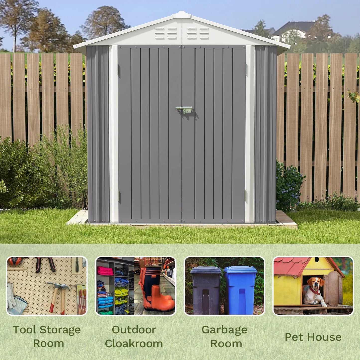 Patiowell 10 x 10 ft Outdoor Storage Metal Shed with Sloping Roof and Double Lockable Door, Brown