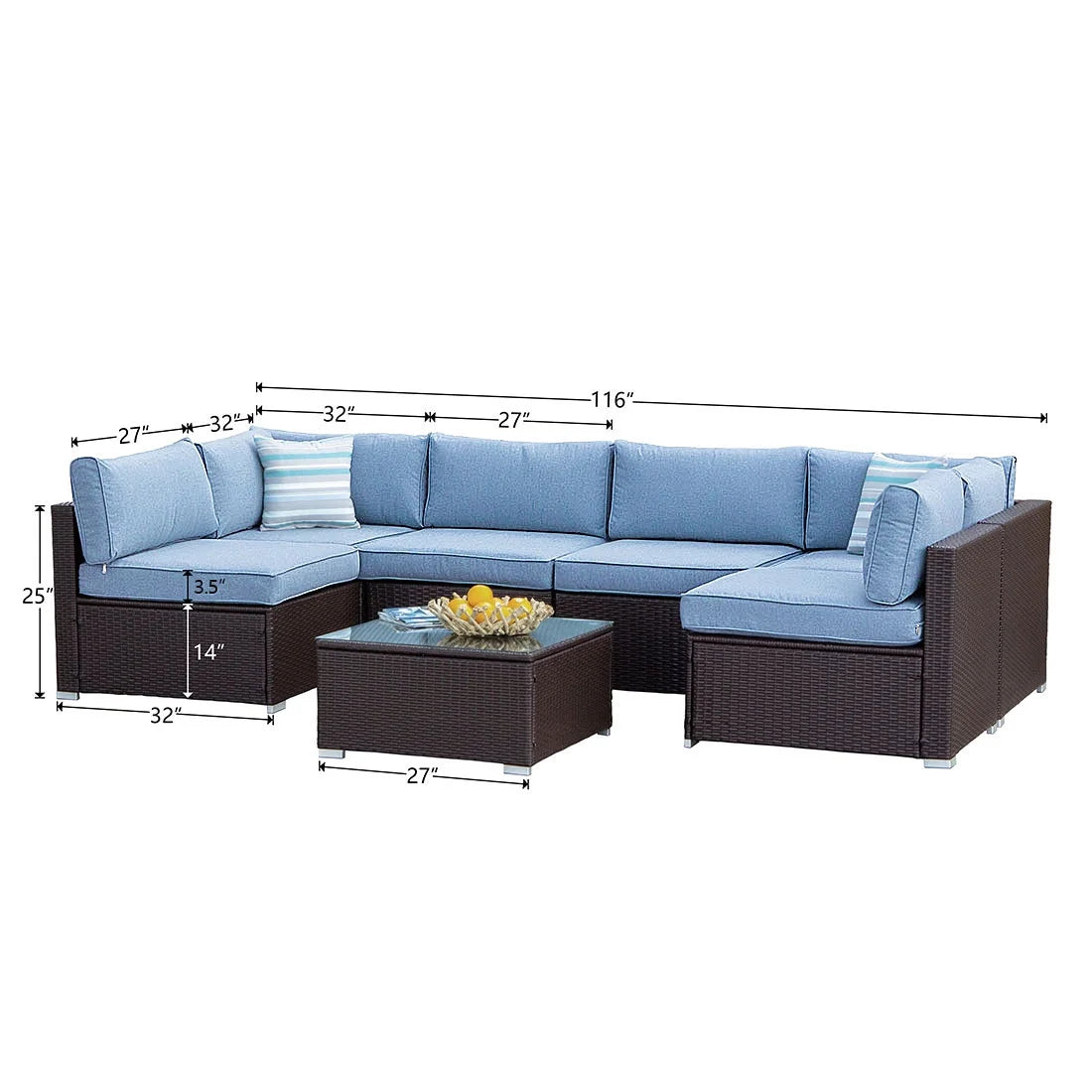 COSIEST 7-Piece 6-Seats Outdoor Brown Wicker Patio Sectional Sofa Set with Coffee Table