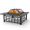 Wood Burning Fire Pits for Outside, 32" Square Iron Fire Pit Backyard Patio Garden Stove Wood Burning Fire Pit w/BBQ Net, Waterprrof Cover, Mesh Screen Lid, Wood Grate, Poker, Durable Fire Pit