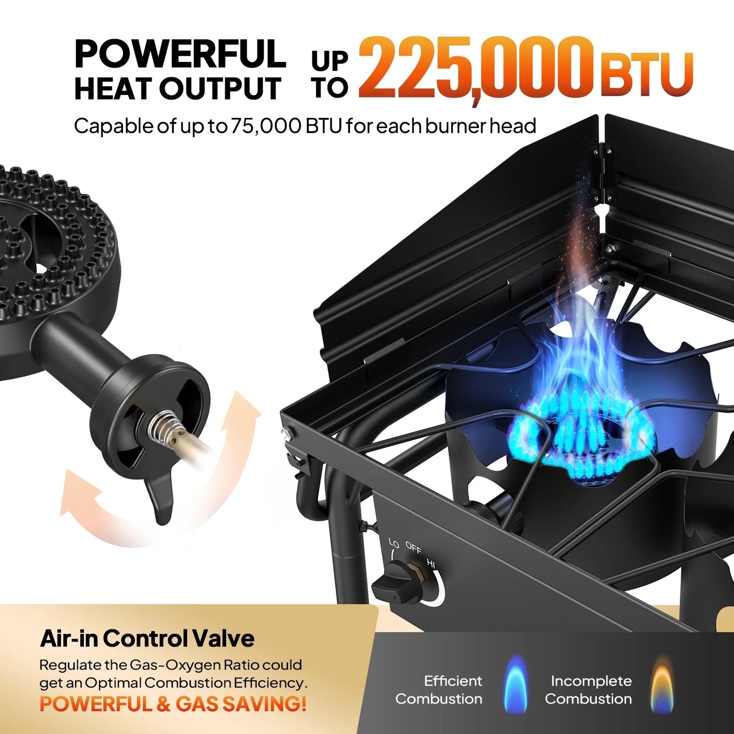 VINGLI 3 Burner High Pressure Outdoor Camping Burner, 225,000 BTU Propane Gas Stove with CSA Listed Regulator, Picnic Cooker Perfect for Home Brewing Maple Syrup Patio Turkey Frying Canning
