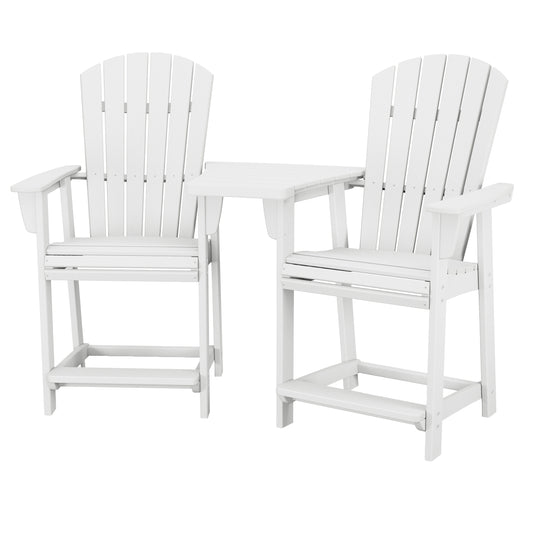 Polywood Portside 3-piece Outdoor Patio Shellback Counter Chair Set with Connecting Table