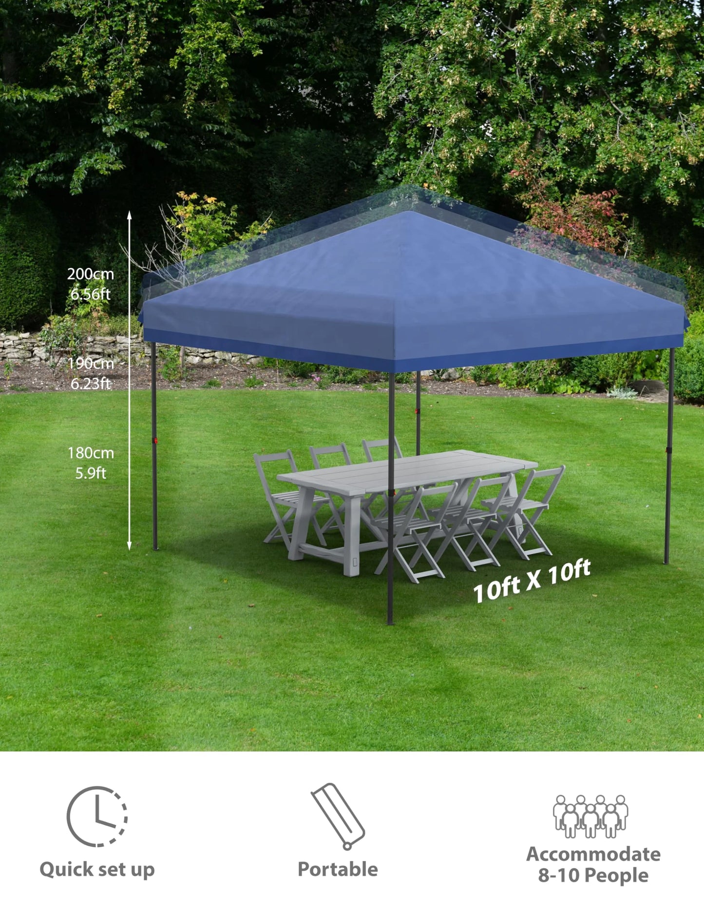 Pinypikaka 10x10 Ft Pop up Canopy Tent with 210D Oxford Fabric, Instant Portable Shelter with 4Pcs Sidewalls 4 Sandbags for Patio Outdoor Activities