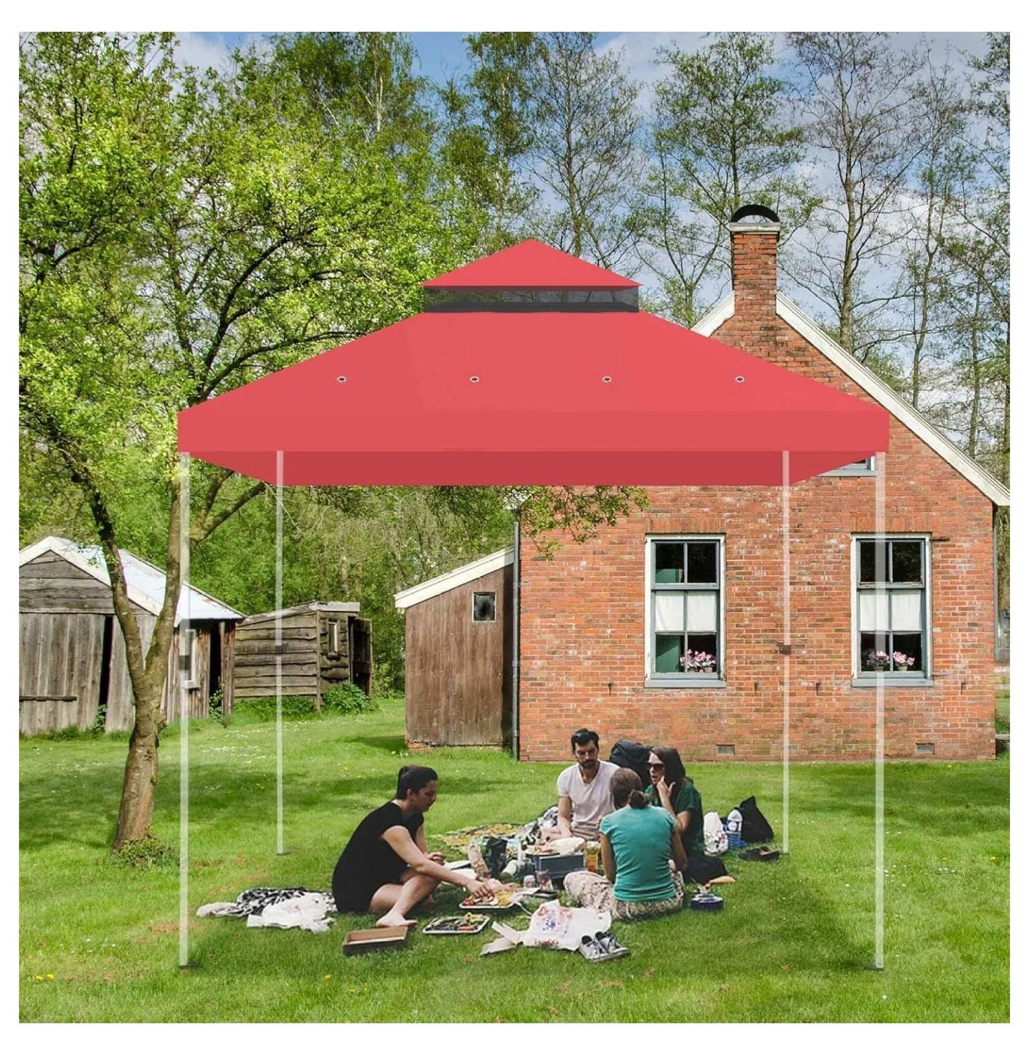 10x10 Ft 2-Tier Canopy Top Replacement for Petpvilit Gazebo Outdoor Yard Garden Patio Cover Red