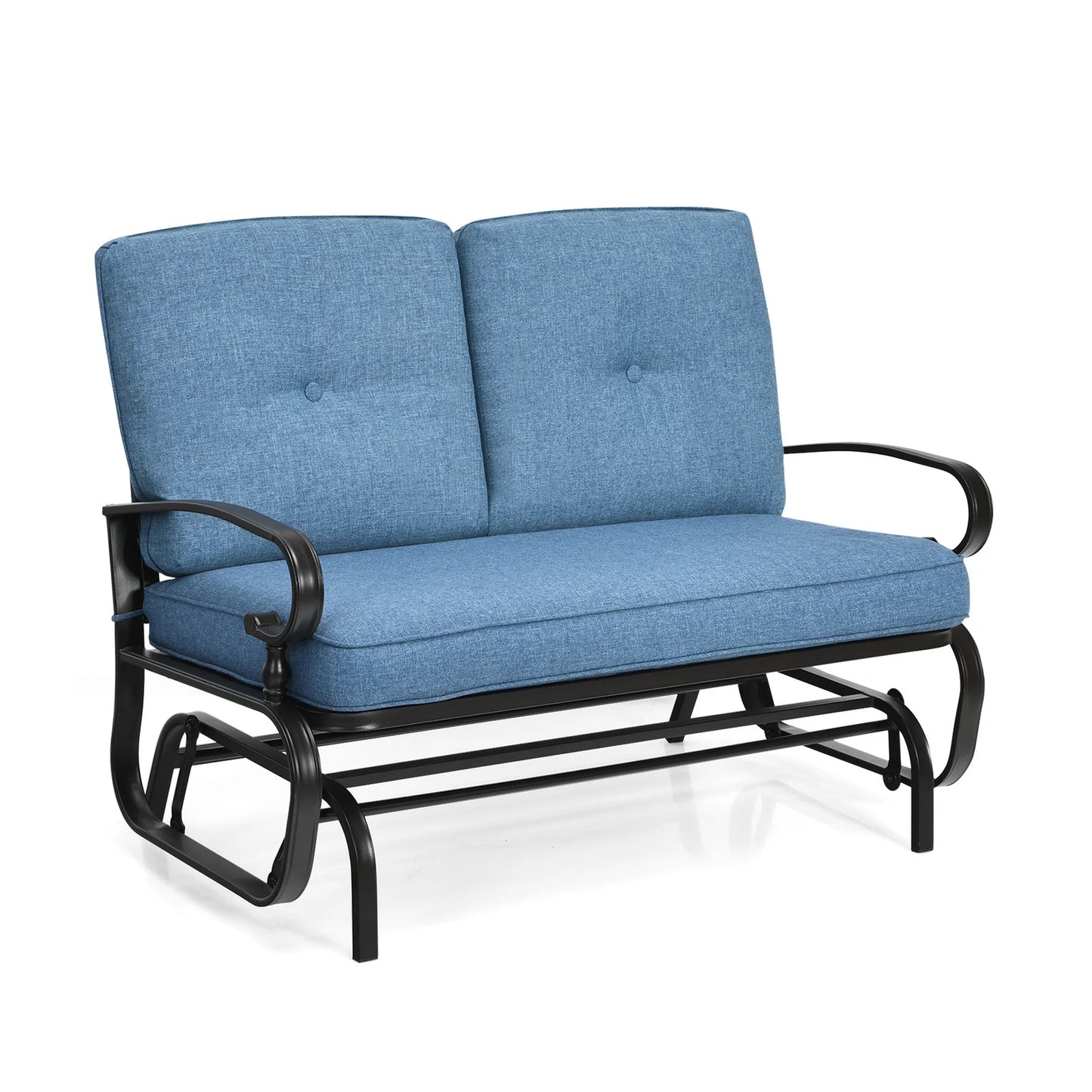 Costway Glider Outdoor Patio Rocking Bench Loveseat Cushioned Seat Steel Frame Blue