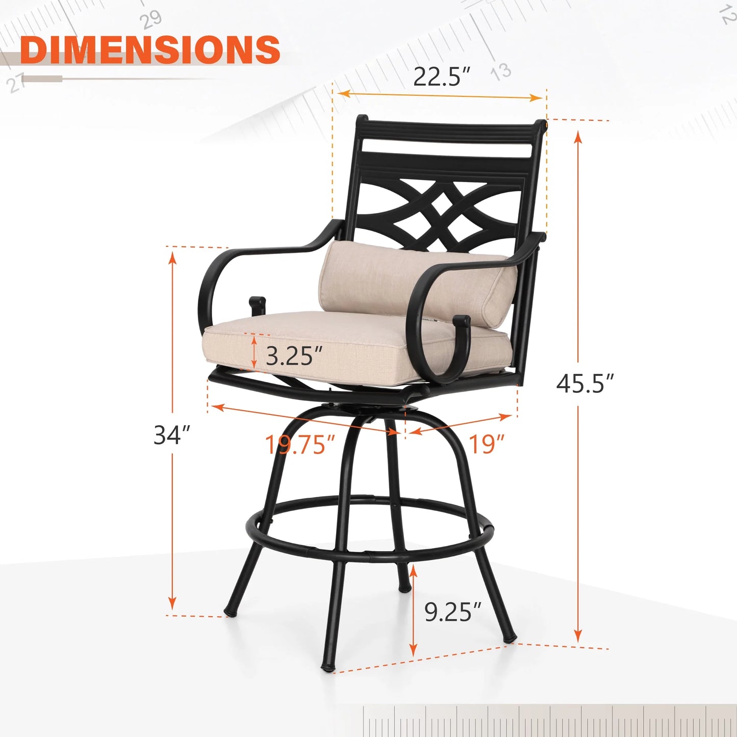 Veransa Vista 2 Piece Patio Outdoor Swivel Bar Stools Metal Counter Height Chairs with Cushions