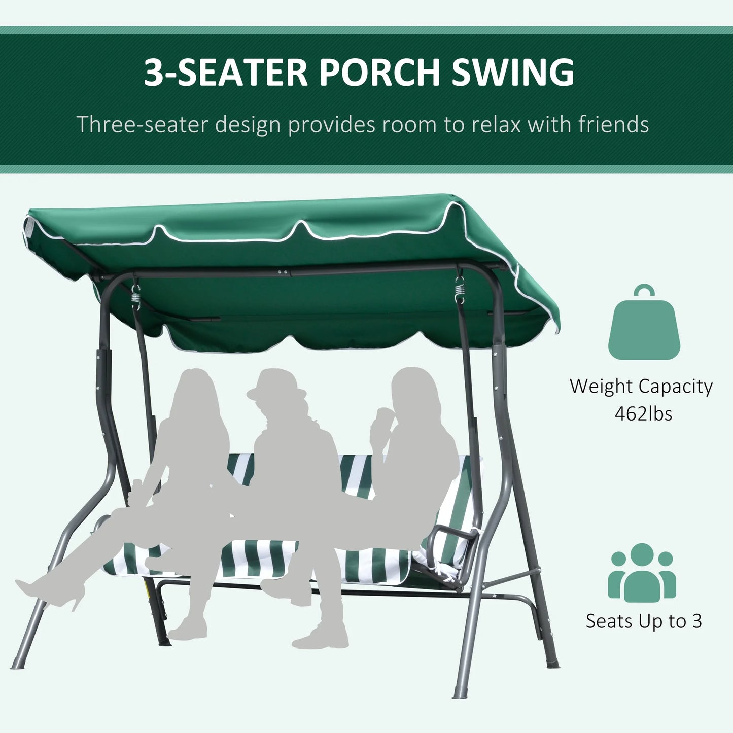 Outsunny Porch Swing with Canopy, 3-Person Patio Swing Chair, Dark Blue