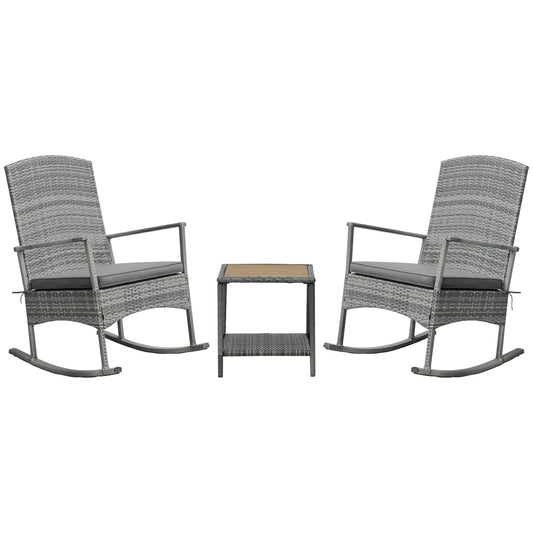 Outsunny 3Piece Wicker Rocking Chair Patio Furniture Set, Gray