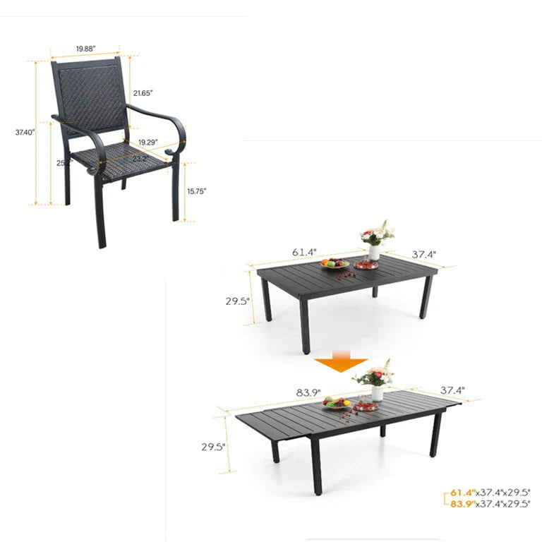 MF Studio 7 Pieces Outdoor Patio Dinning Set Cushioned Rattan Wicker Chairs with Extendable Table