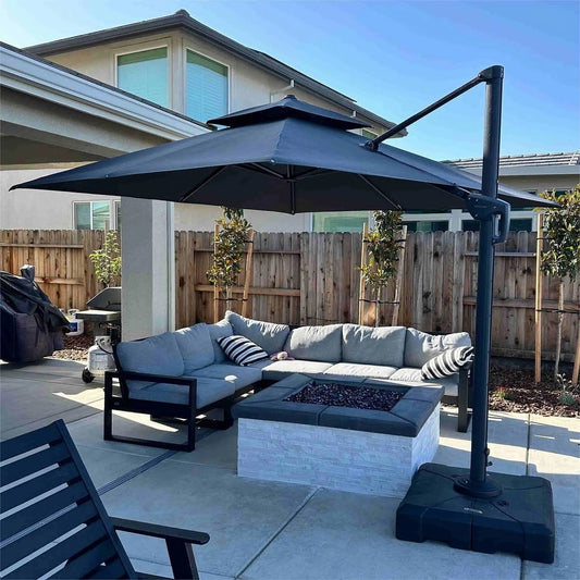 PURPLE LEAF Outdoor Cantilever Umbrella 10' X 13' Rectangle Umbrella Large Patio Umbrella Windproof Heavy Duty Hanging Offset Umbrella for Garden Outdoor Pool, Dark Grey