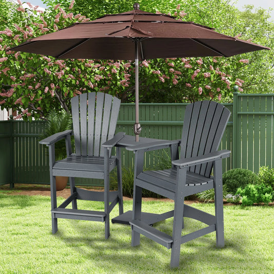 Aoodor Tall Adirondack Chairs Set of 2, HDPE Outdoor Bar Stools with Connecting Tray, Patio Furniture for Backyard, Garden, or Balcony (Gray)