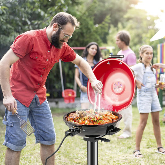1600W Portable Electric Grill Outdoor BBQ Grill for 15-Serving, Electric Barbecue Grill for Indoor & Outdoor Use, Portable Stand BBQ Grill for Patio Balcony Kitchen Garden