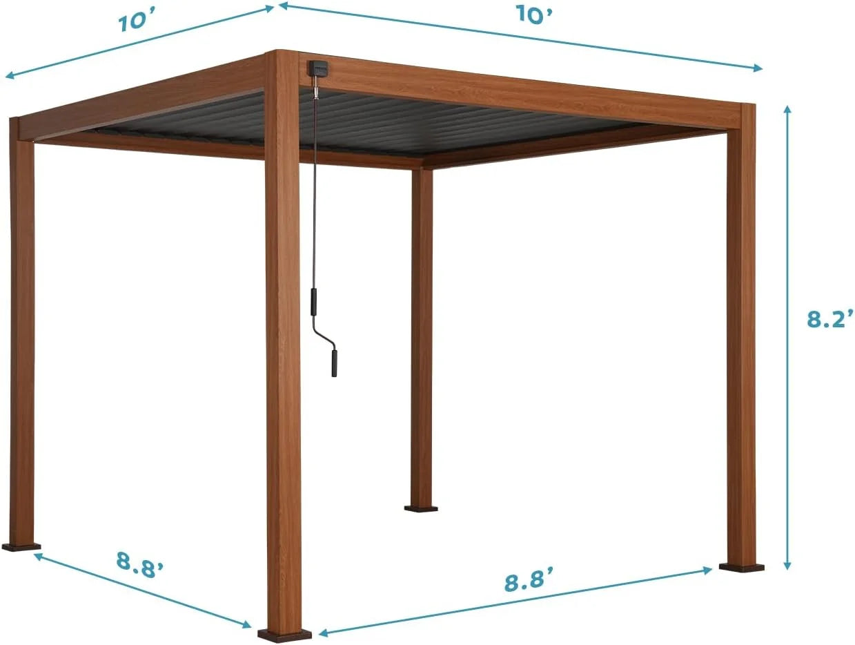 Mirador 10'x 10' 111S Outdoor Aluminum Pergola w/Adjustable Rainproof Louver for Garden, Patio, Backyard, Takasho/Wood Grain