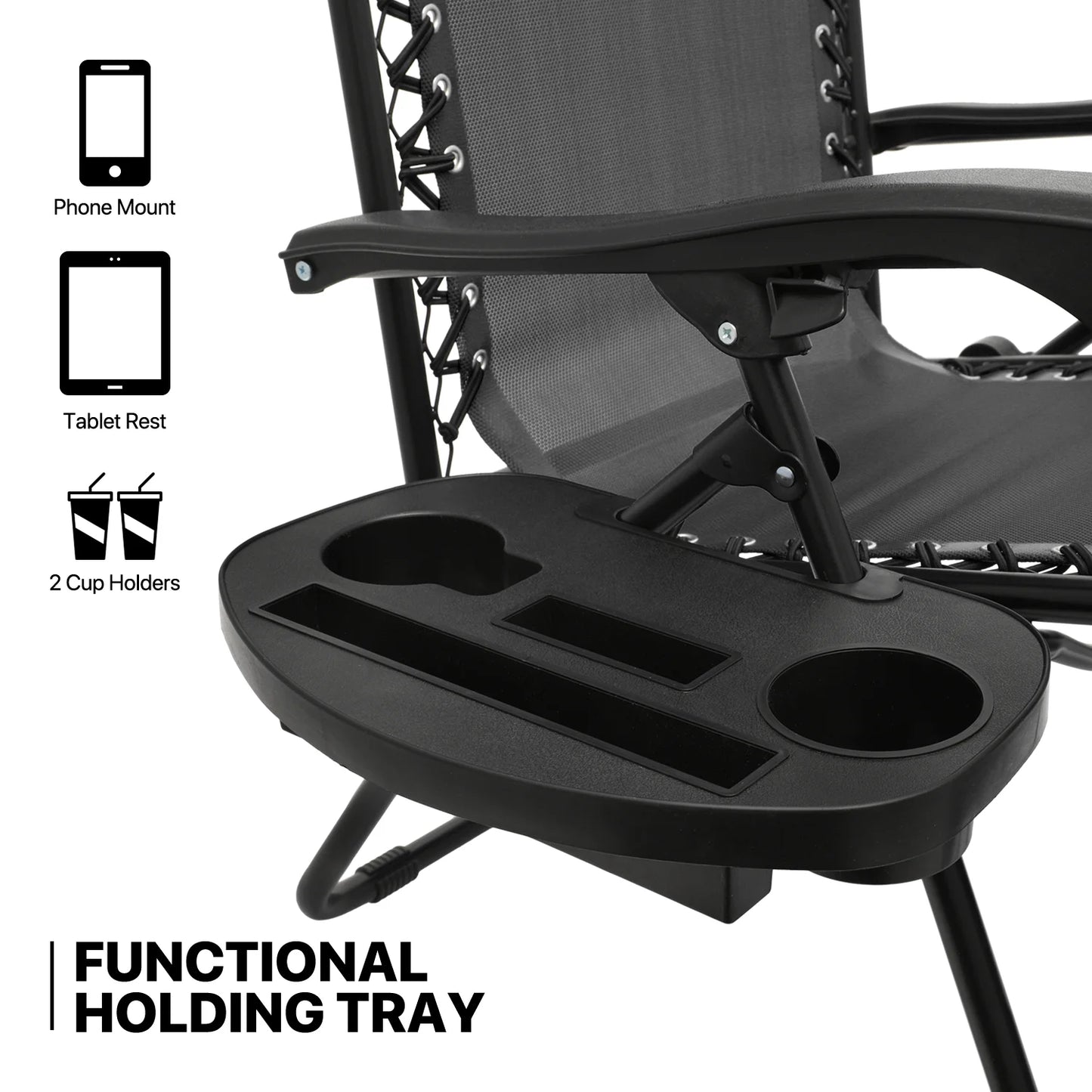 MoNiBloom Zero Gravity Chairs Set of 2, Folding Outdoor Patio Beach Recliner with Canopy Shade & Headrest, Black